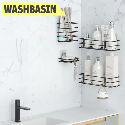 Vista 3 de Dekula Organizador adhesivo para ducha, paquete de 4, estantes de ducha para almacenamiento de baño, organizadores de baño de acero inoxidable a
