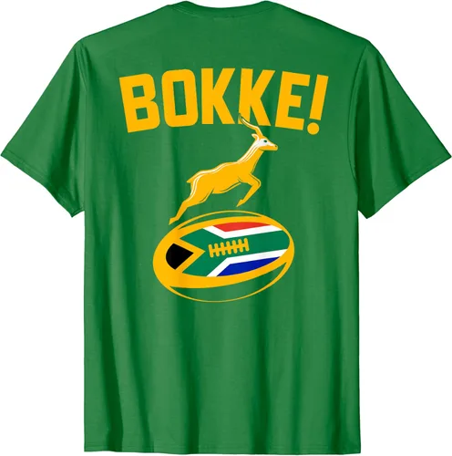 Vista 2 de Springbok Rugby. Bokke, bandera sudafricana. Camiseta con estampado de espalda, Verde