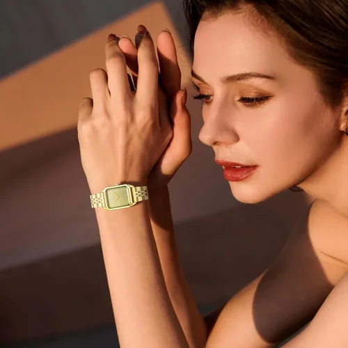 Vista 2 de IBSO Reloj de pulsera cuadrado de lujo para mujer, reloj de pulsera simple de moda para mujer, movimiento de cuarzo japonés, resistente al agua