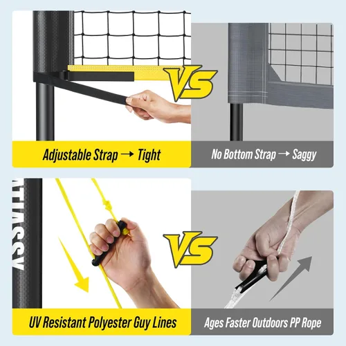Vista 5 de Portable Volleyball Net Set for Backyard & Beach, Adjustable Width (32/26/20FT) & Height, Anti-Sag Tension Design, Metal Stakes for Outdoor