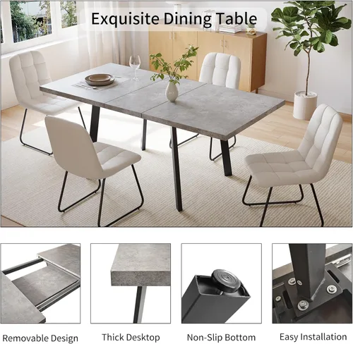 Vista 6 de Zerifevni 47.2"- 62.9" Extendable Dining Table Set of 5 Kitchen Table with 4 Dining Chairs, Modern Gray Wood Grain, Waterproof Scratchproof for