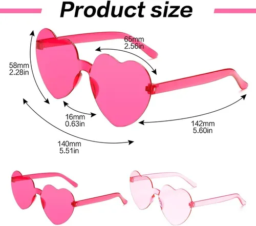 Vista 22 de Lentes de sol con forma de corazón, 2 pares de lentes de sol en forma de corazón, gafas de sol rave para mujeres, regalos de fiesta