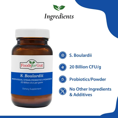 Vista 3 de Foods For Gut Saccharomyces Boulardii Probiotic Powder 20 mil millones de ufc Sin aditivos Apoyo digestivo e inmunológico Alta potencia S.