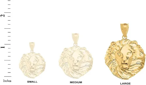 Vista 2 de Collar con colgante de cabeza de león con signo del zodiaco Leo de oro de 14 quilates (grande)