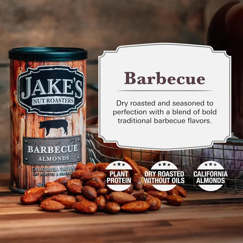 Vista 4 de Jake's Nut Roasters - Almendras para barbacoa (paquete de 2) almendras sazonadas tostadas secas enteras - Bocadillo alto en proteínas con sabor a