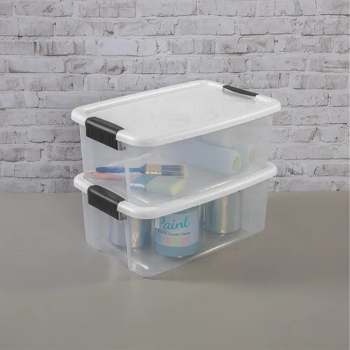 Vista 6 de Sterilite - Caja de almacenamiento de 18 cuartos de galón con tapa blanca y base transparente, paquete de 12 Heavy-Duty and Stackable Plastic