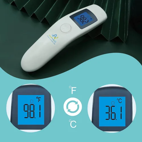 Vista 6 de Termómetro digital infrarrojo para la frente y la arteria temporal, sin contacto, de grado médico y hospitalario, con funda