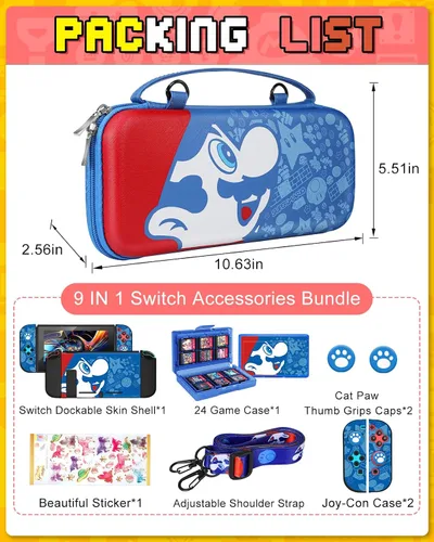 Vista 3 de Xinocy para Nintendo Switch Blue Maro Accesorios Bundle