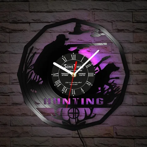 Vista 4 de The Geeky Days Reloj de pared de caza, 7 colores cambiantes, reloj de pared silencioso sin tictac, luz nocturna LED, vida silvestre, caza