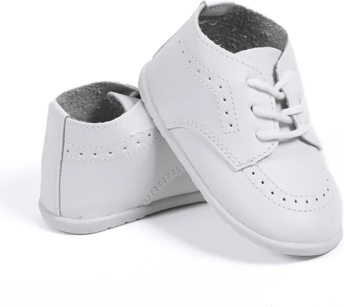 Vista 4 de AGJ Zapatos de vestir Oxford para bebés, niños y niñas, de piel sintética, suela suave, zapatos antideslizantes para caminar y bodas