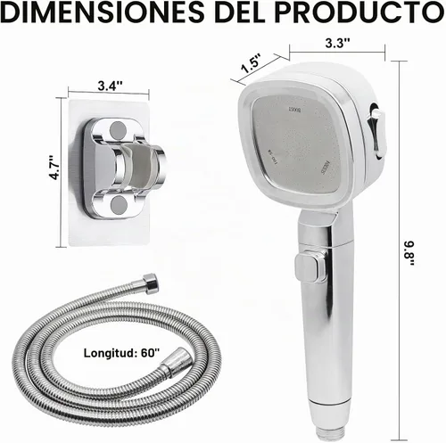 Vista 7 de Cabezal de ducha para caravana con manguera de 60 pulgadas e interruptor de encendido, 3 modos de pulverización, cabezal de ducha de alta presión