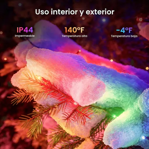 Vista 3 de YEELIGHT Luces de Navidad inteligentes, 200 luces LED de 66 pies que cambian de color con control remoto y conexión Bluetooth, cadena de luces LED