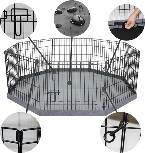 Vista 2 de PETIME - Corral plegable de metal para ejercicio de perros/Parque de juegos para cachorros con 8 paneles para interior/exterior, valla de patio