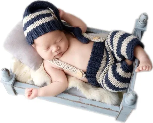 Vista 2 de Vemonllas Lindo disfraz de bebé recién nacido para niños y niñas, accesorios de fotografía, sombrero y pantalones