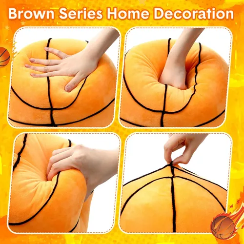 Vista 4 de Yousoontic Almohada de baloncesto de 10.8 pulgadas, cojín redondo esponjoso con forma de baloncesto, almohada de felpa para decoración de sofá