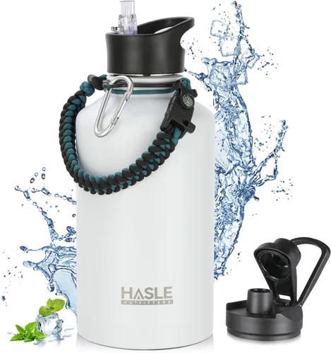 Vista 32 de HASLE OUTFITTERS Botella de agua aislada de 22 onzas, botella de agua de acero inoxidable de doble pared de boca ancha con tapa de popote y tapa
