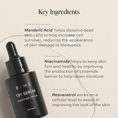 Vista 4 de DIME Beauty TBT Serum - Suero facial antienvejecimiento con bakuchiol, niacinamida y ácido mandélico, alternativa al retinol para líneas finas