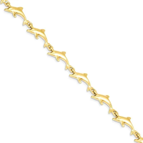 Vista 8 de Pulsera de delfín de oro amarillo de 14 quilates 7 pulgadas joyería fina para mujer regalos para ella
