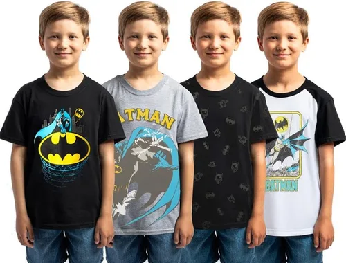 Vista 2 de Batman Hero & Logo 4pk - Camisetas de manga corta con cuello redondo para niño