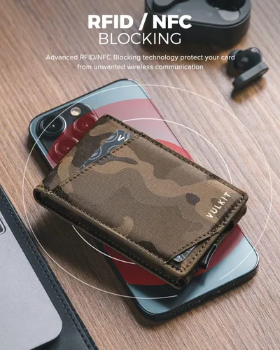 Vista 6 de VULKIT Cartera minimalista para hombre, tarjetero desplegable para tarjetas de crédito, billetera plegable delgada, con bloqueo RFID, cierre