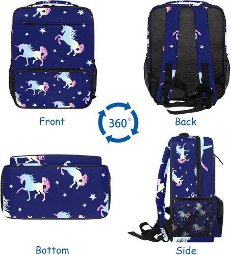 Vista 6 de PDFAFO Mochila para niños y niñas, bolsas escolares para jardín de infantes, primaria, regreso a la escuela, viajes, 15 pulgadas, Arcoíris