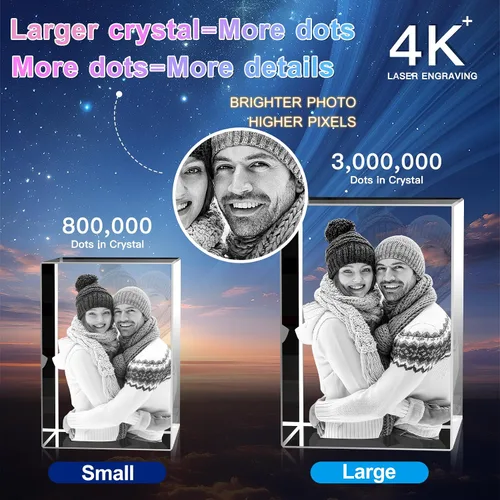 Vista 2 de Foto de cristal 3D personalizada, regalos personalizados para mujeres, hombres, ella, él, mamá, papá, parejas, imagen de vidrio grabado con láser