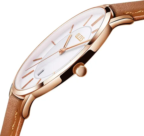Vista 2 de OLEVS Reloj para hombre de lujo ligero de cuero impermeable con movimiento japonés para hombre con fecha calendario minimalista ultrafino clásico