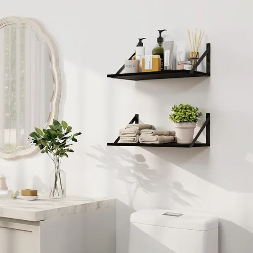 Vista 7 de Heimlove - Estantes flotantes negros profundos para pared, juego de 2 estantes de pared de madera de 16 pulgadas de ancho x 8 pulgadas
