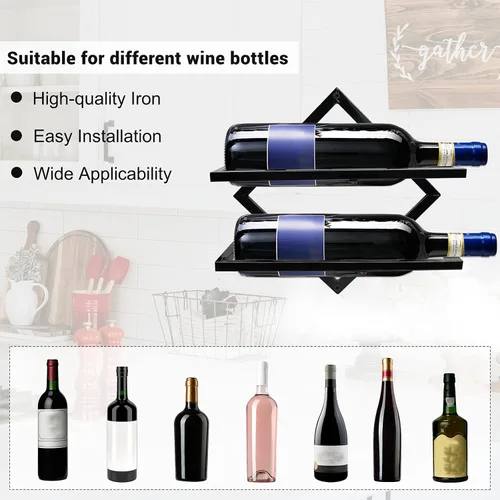 Vista 3 de AUHOKY Soporte de metal para vino montado en la pared, organizador plegable mejorado para 2 botellas de licor, colgador de exhibición de botellas