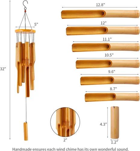 Vista 6 de Campanillas de viento de bambú de 32 pulgadas, regalos conmemorativos para mamá, campanillas de viento de madera hechas a mano con melodía de tono