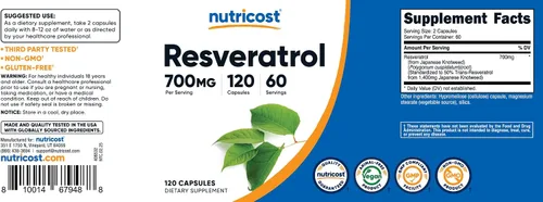 Vista 6 de Nutricost Resveratrol 0.017 onzas; 120 Cápsulas – 50% Trans-Resveratrol, 1 botella, 1