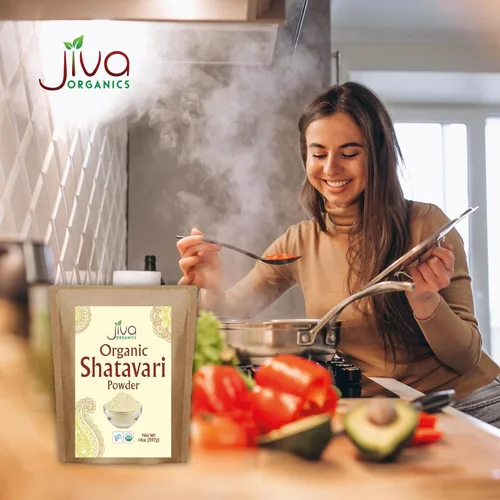 Vista 6 de Jiva Organics Shatavari Orgánico Polvo Bolsa a Granel de 14 onzas – Espárragos racemosus – Hierba Ayurvédica Pura