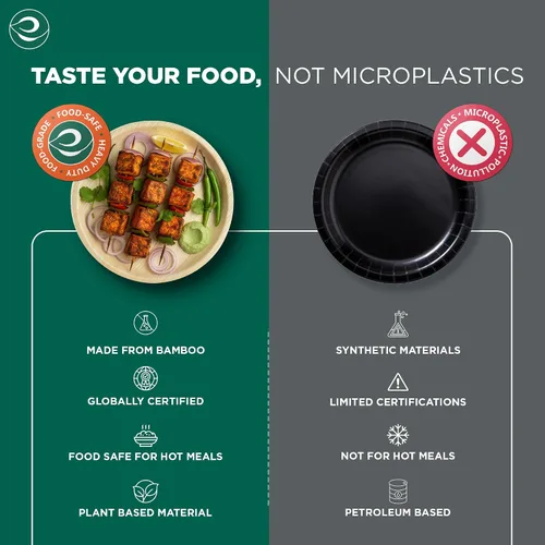 Vista 4 de ECO SOUL 8 Inch Disposable Bamboo Plates (100 Pack, Round)