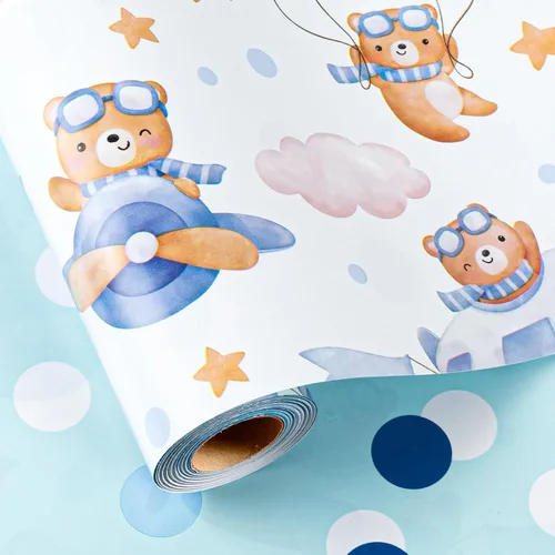 Vista 18 de Homeral Rollo de papel de regalo azul para cumpleaños - 17 pulgadas x 16.5 pies, con letras reversibles de "Feliz Cumpleaños" y velas coloridas.