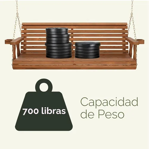 Vista 4 de Columpio Amish resistente para terraza (800 lb) con cadenas para colgar y posavasos, Unfinished
