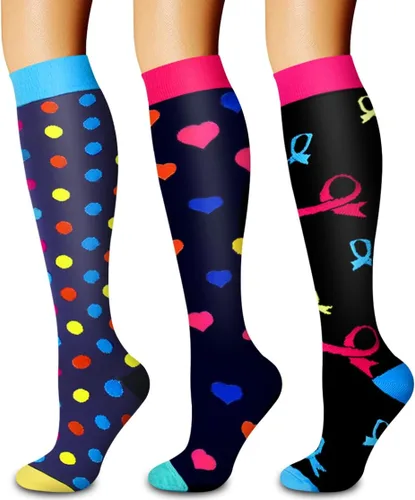Vista 66 de Paquete de 3 pares de calcetines de compresión médica para mejorar la circulación de mujeres y hombres, para correr, hacer deporte y amamantar