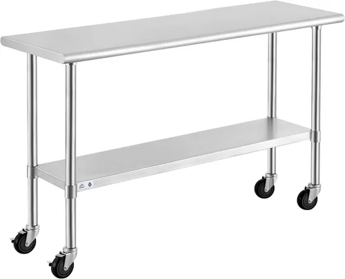 Vista 26 de ROCKPOINT Mesa de acero inoxidable para preparación y trabajo, 14x24 pulgadas; mesa de cocina comercial de metal NSF resistente con estante inferior