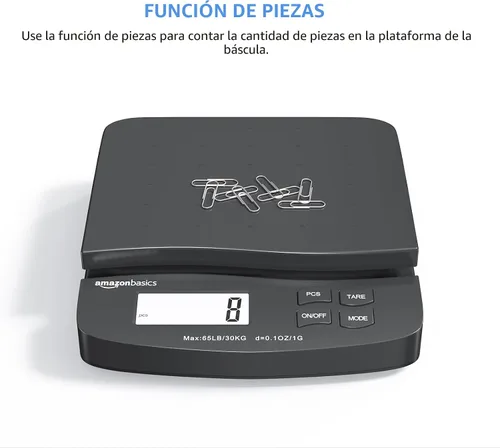 Vista 5 de Amazon Basics Báscula postal digital, adaptador de CA, capacidad de 65 lb, precisión de 0.1 oz, negra