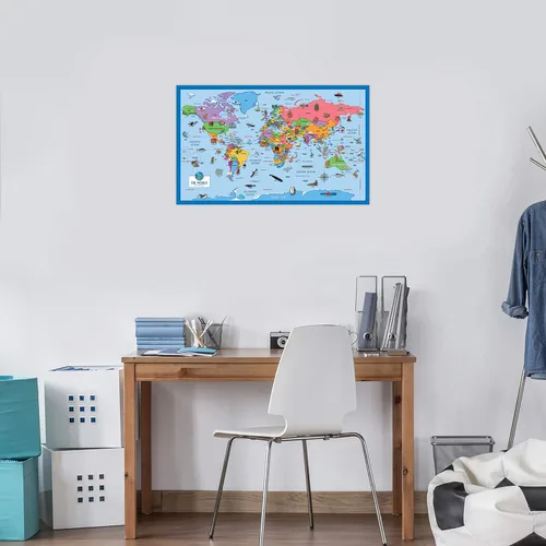 Vista 5 de Paquete de 2 pósteres de mapa del mundo para niños [ilustrado] + calendario de días de la semana y meses del año para niños