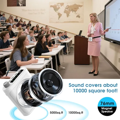 Vista 10 de Amplificador de voz inalámbrico de 15 W con 2 micrófonos magnéticos Lavalier y reducción de ruido, sistema Bluetooth 5.3 PA para profesores, guía