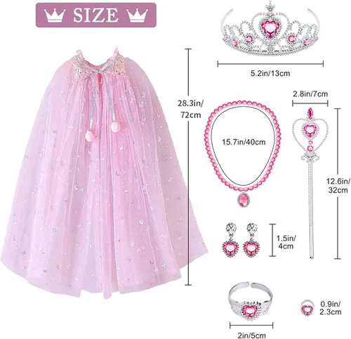 Vista 6 de Latocos Capa de princesa para niñas, capa de princesa con corona de tiara para niñas pequeñas, juego de simulación, Navidad, cosplay, accesorios