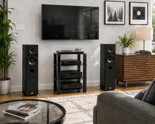 Vista 2 de FITUEYES Soporte de audio de 4 niveles con estantes de vidrio templado