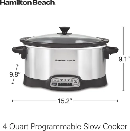 Vista 8 de Hamilton Beach 33660, Olla eléctrica de cocción lenta programable, 6 cuartos de galón, plateada Flexible Cooking Options With 3 Heat and 5 Time
