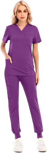 Vista 2 de Conjunto de uniformes médicos para mujer, conjunto de uniforme de enfermera, conjunto de trabajo al aire libre, conjunto de ropa quirúrgica elástica
