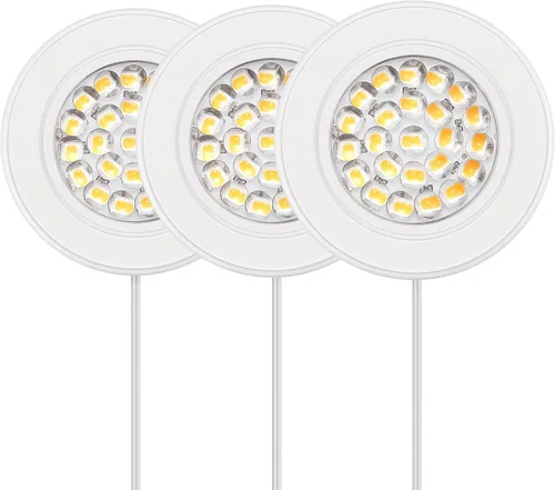 Vista 12 de GETINLIGHT Kit de luz LED de disco de 2.5 pulgadas, paquete de 3, enchufable, 3000K, bronce