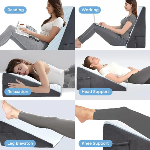 Vista 6 de puredown® 8" Almohada de cuña para cama, almohadas de cuña refrescantes para cabecero, almohada de cuña para después de cirugía, reflujo ácido