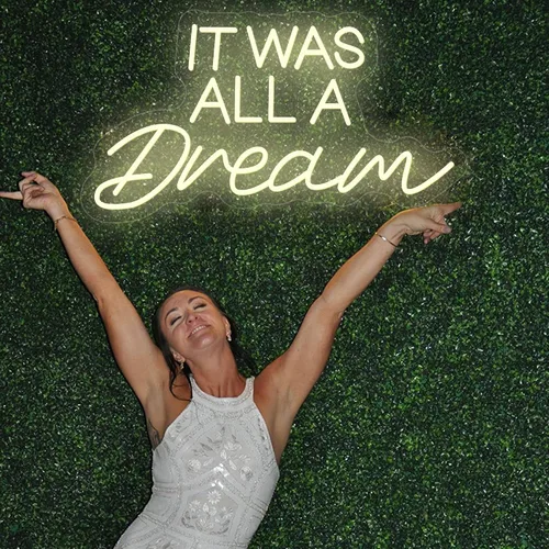 Vista 2 de Letrero de neón con texto en inglés «It Was All A Dream», luces LED de neón para decoración de pared, boda, letrero de neón personalizado