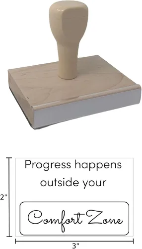 Vista 3 de Progress Happens Outside Your Comfort Zone - Sello de madera de 2 x 3 pulgadas