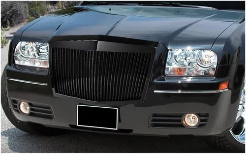 Vista 4 de Parrilla frontal vertical de acrilonitrilo butadieno estireno compatible con Chrysler 300 300C 2005-2010, parrilla frontal vertical negra o cromada