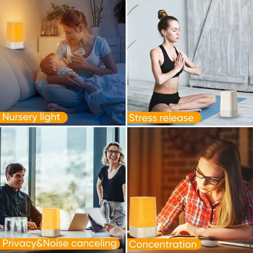 Vista 6 de Máquina de Ruido Blanco con 30 Sonidos Relajantes, Temporizador de Sueño, Lámpara de Mesita de Noche Regulable con Luz Nocturna y Reloj, Reloj